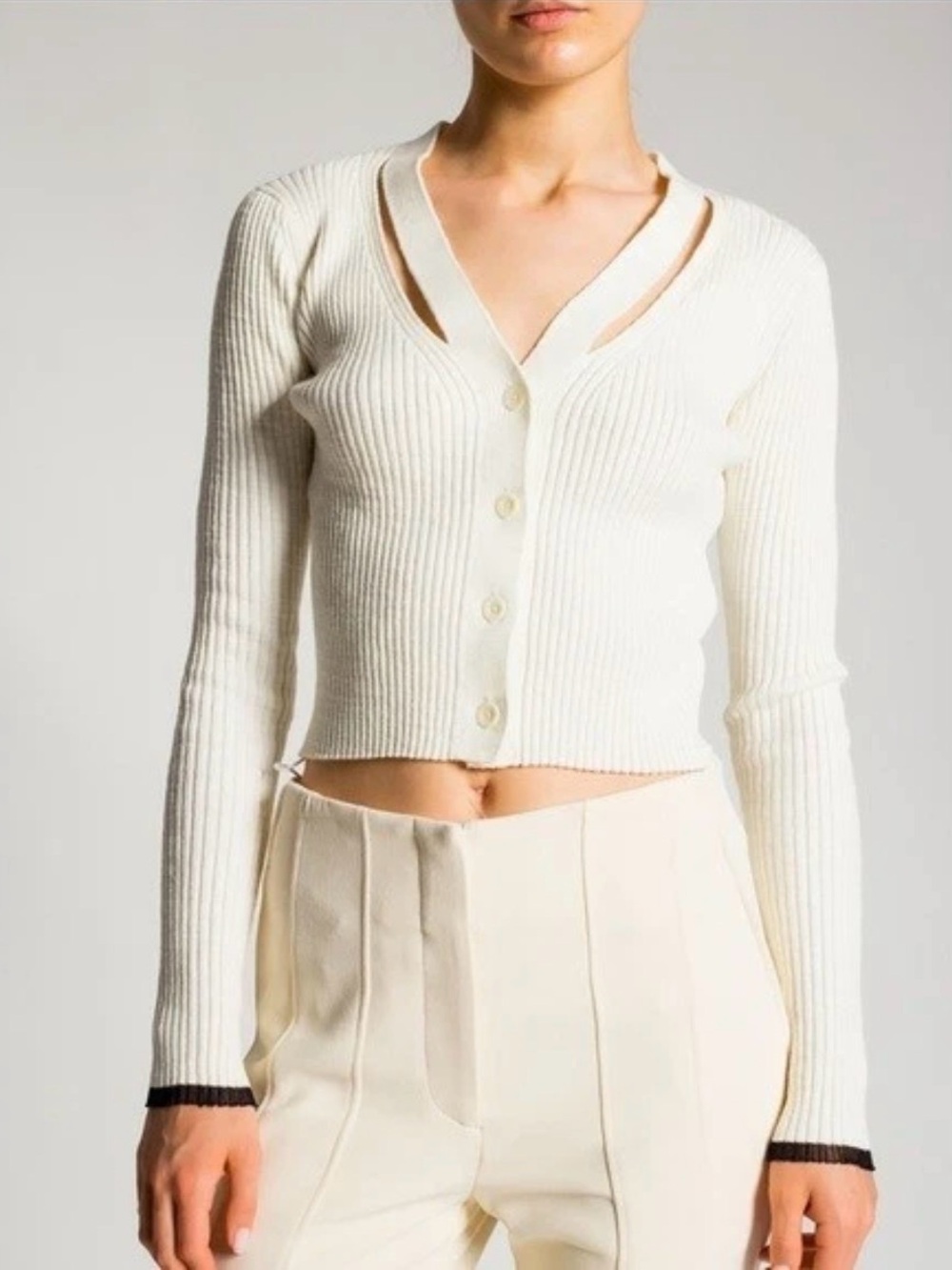 Proenza Schouler White Label Ivory Cutout Ribbed Silk Blend Cardigan S